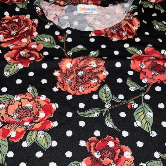 Lularoe Black White Polka Dots Red Roses Carly Swing Dress Medium High Low Hem - Picture 3 of 7